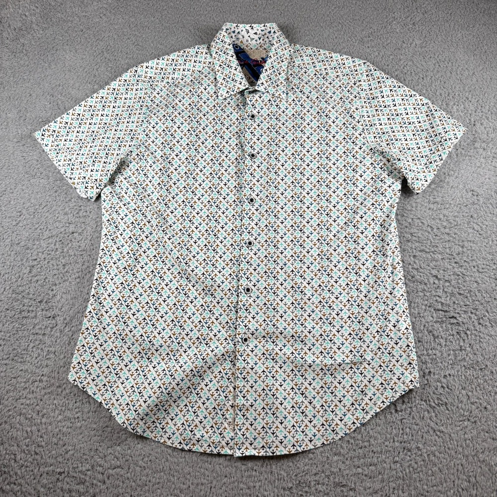 Robert Graham Airplane Jets Print Mens Large Short Sleeve Shirt Cotton Preppy